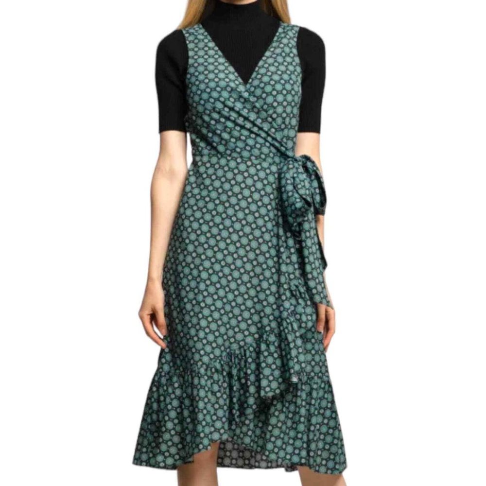 Tory Burch | Ruffle Wrap Dress | Logo Medallion Batik Print | NWT | 10